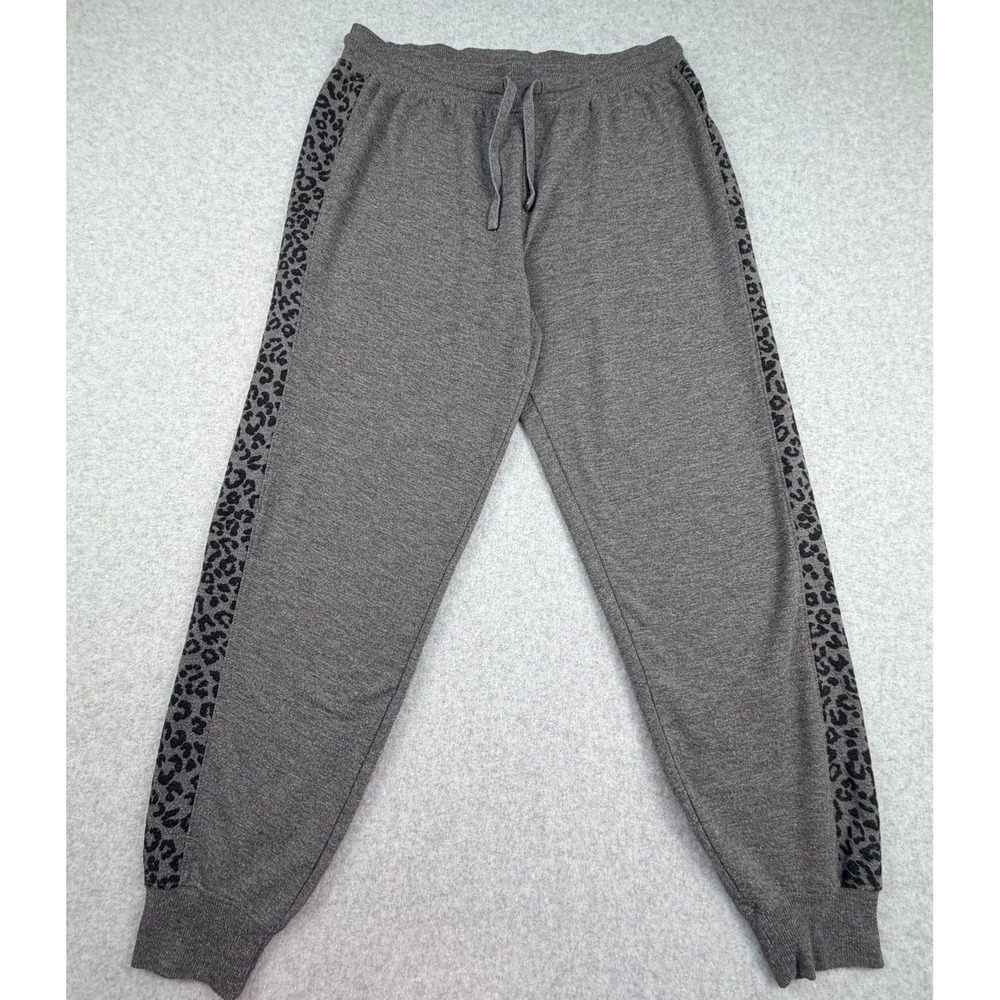 Splendid Womens Gray Leopard Print Side Stripe Joggers Sweatpants Small